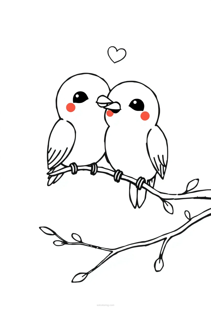 Lovebirds on Tree Branch coloring page for kids
