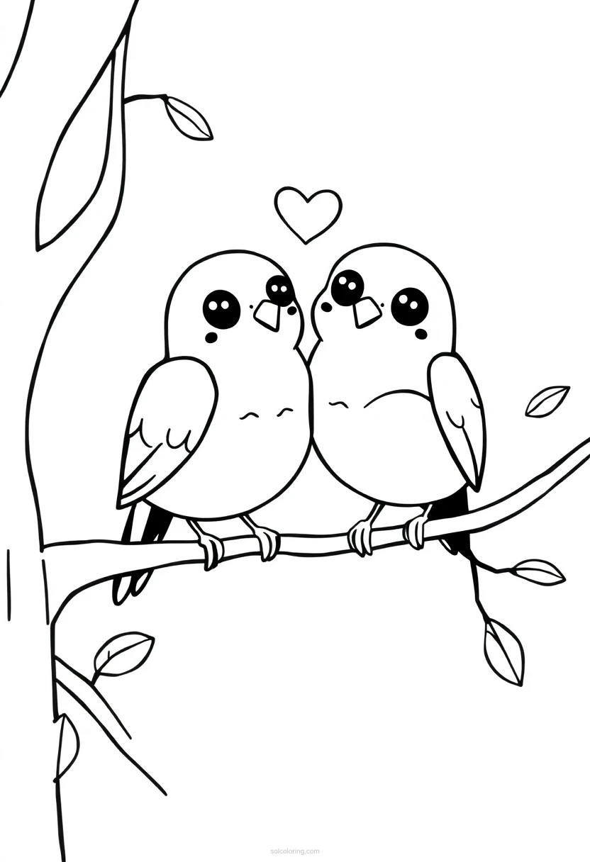 Lovebirds on Tree Branch coloring page for kids