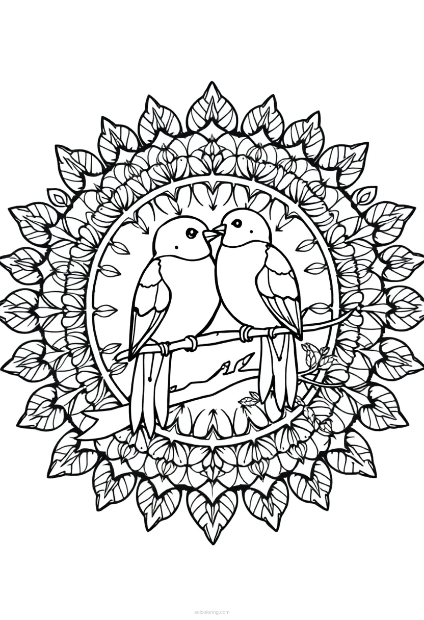 Lovebirds on Tree Branch coloring page for kids