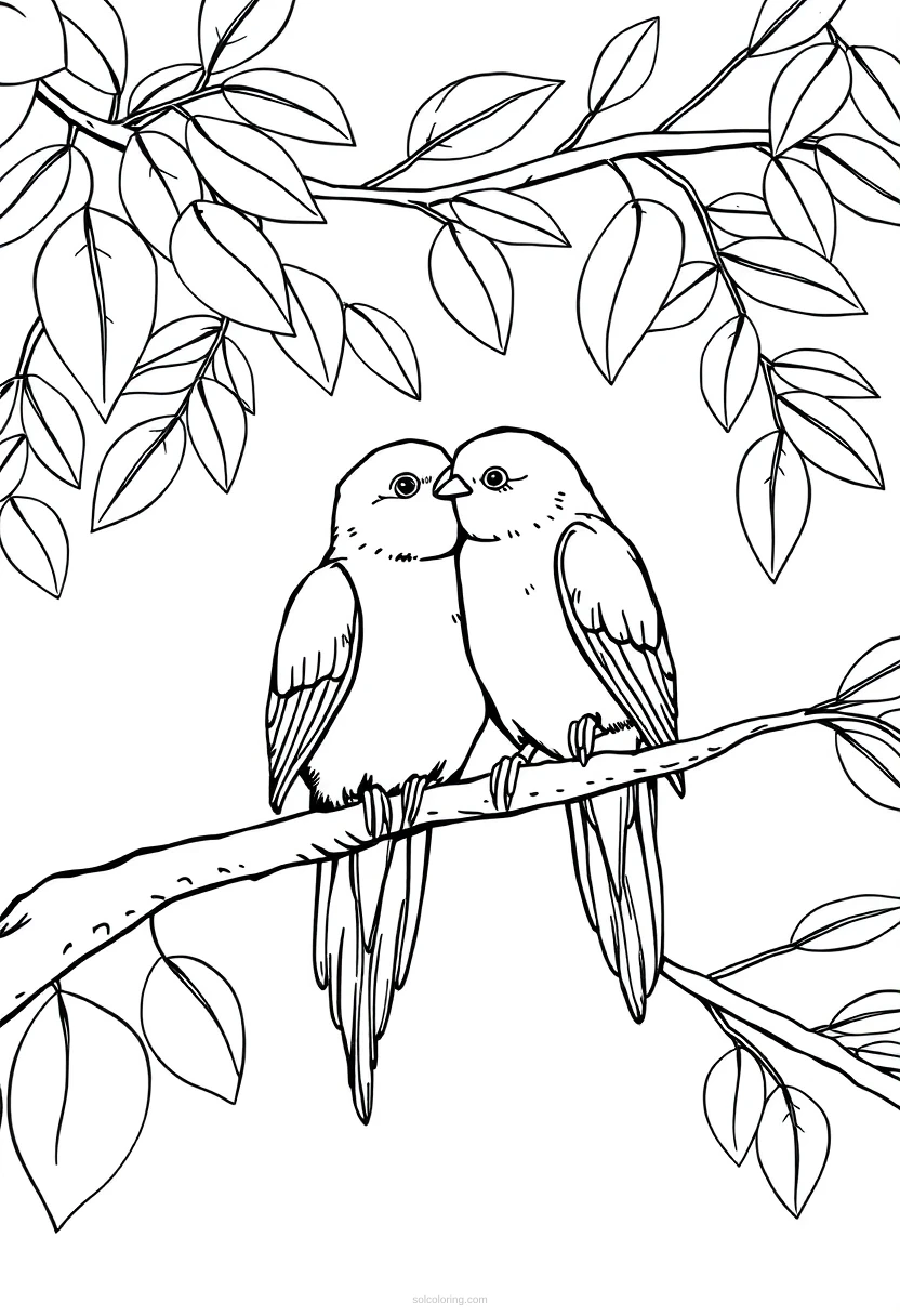 Lovebirds On Tree Branch coloring pages