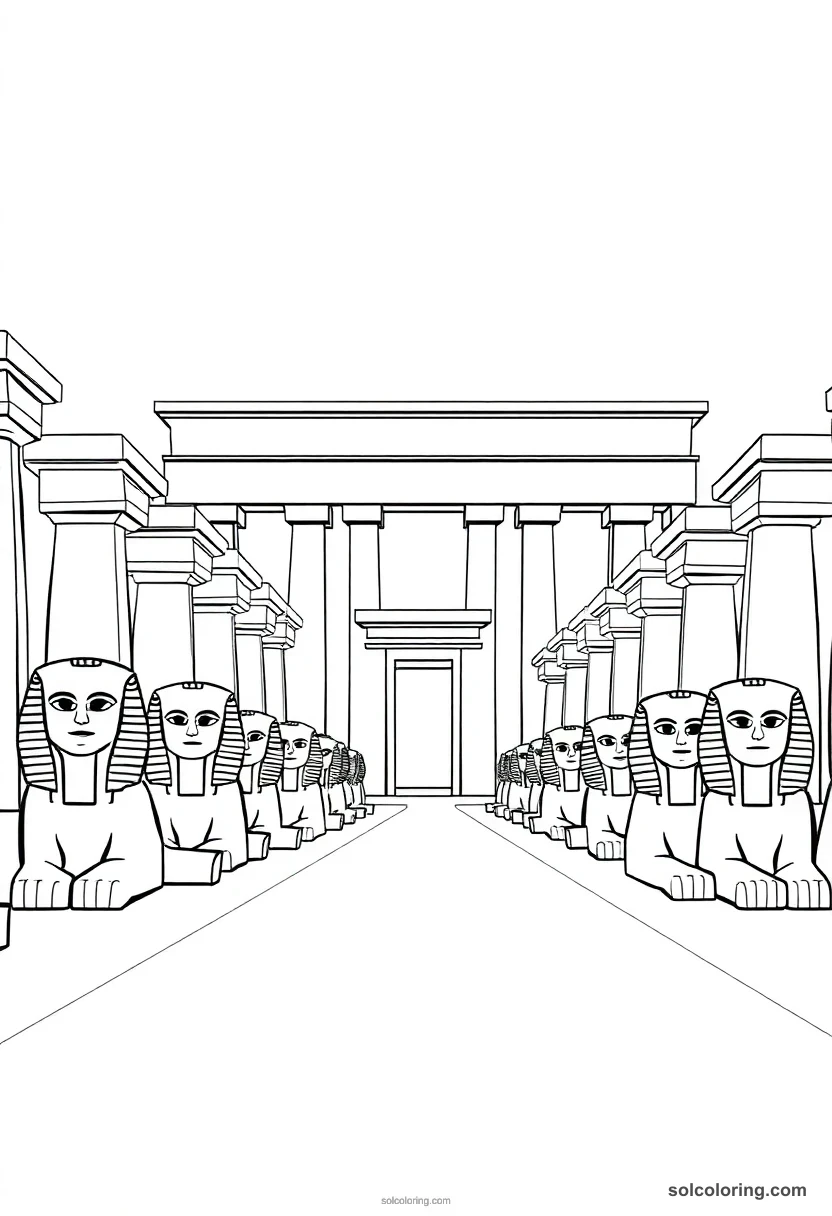 Chibi Luxor Temple Avenue of Sphinxes chibi coloring page for kids
