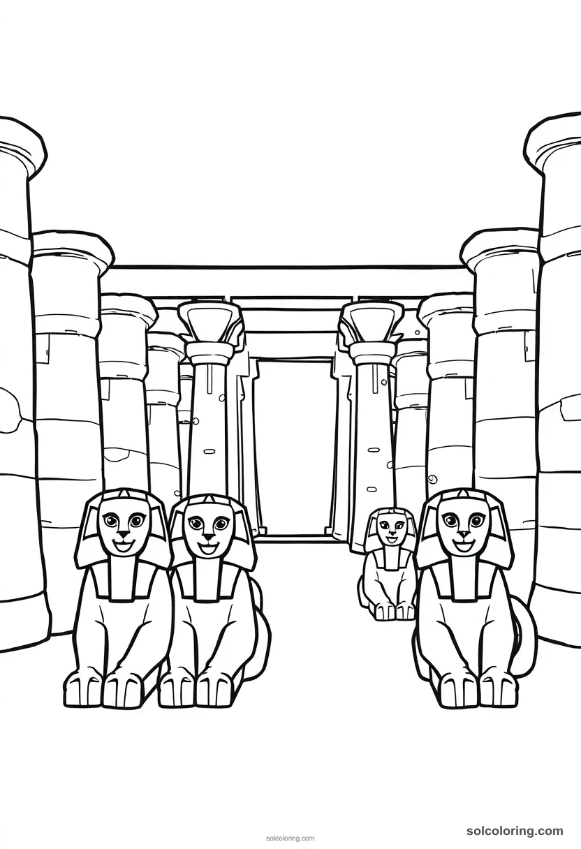 Cute Cartoon Luxor Temple Avenue of Sphinxes cute cartoon coloring page for kids
