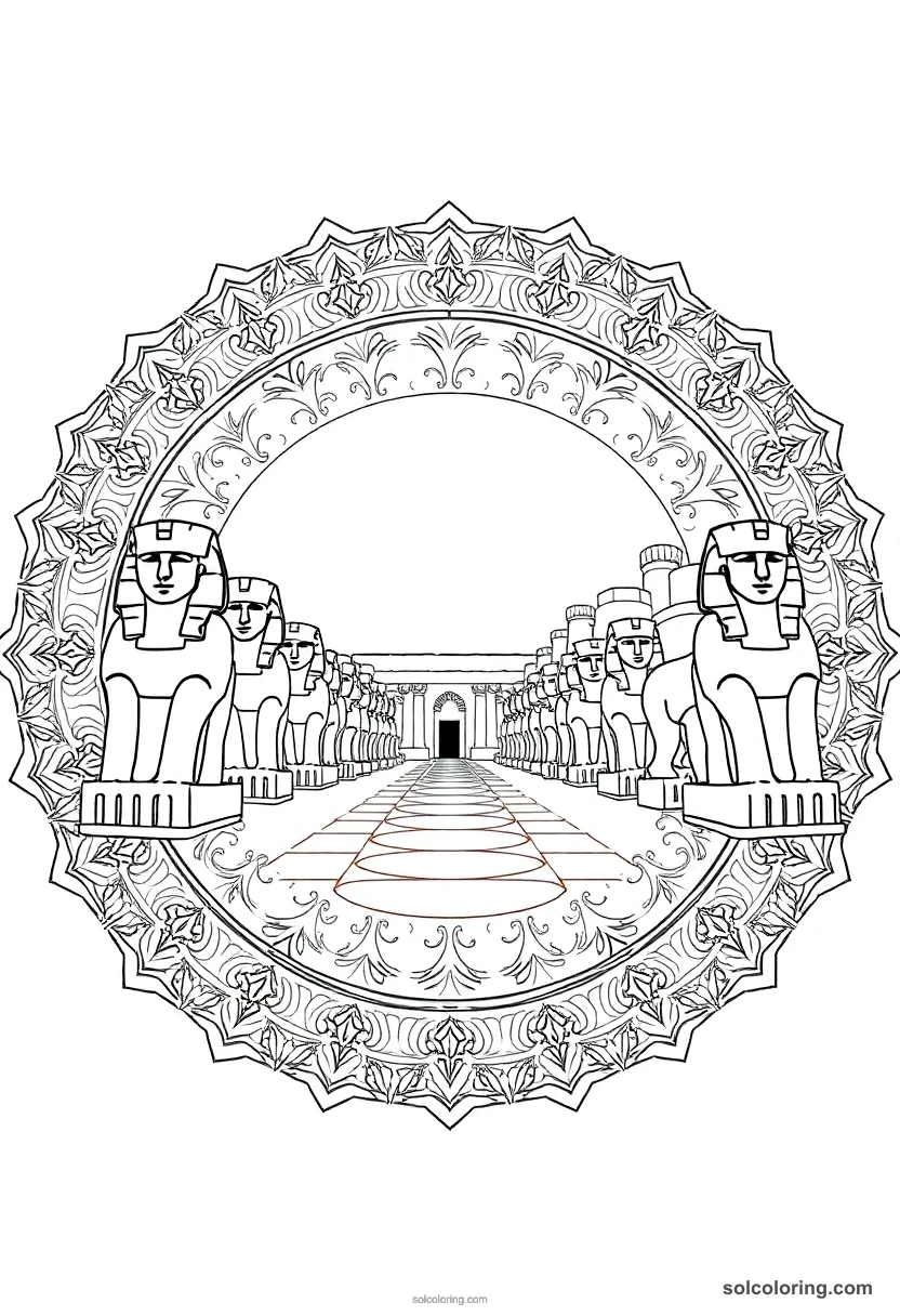 Mandala Luxor Temple Avenue of Sphinxes mandala coloring page for kids