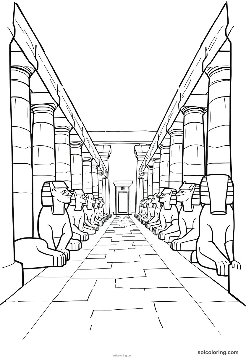 Simple Luxor Temple Avenue of Sphinxes simple coloring page for kids