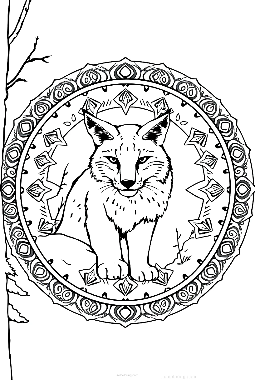 Lynx in Winter Forest coloring page for kids
