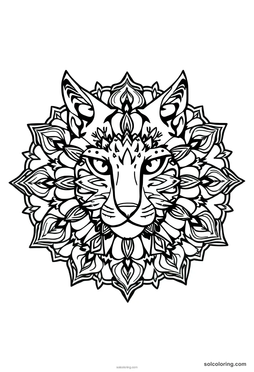 Lynx mandala coloring page for kids