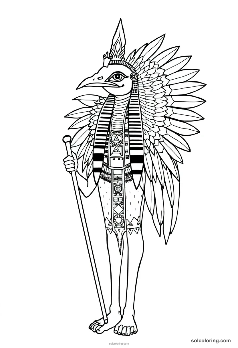 Ma'at with Ostrich Feather detailed coloring page for kids