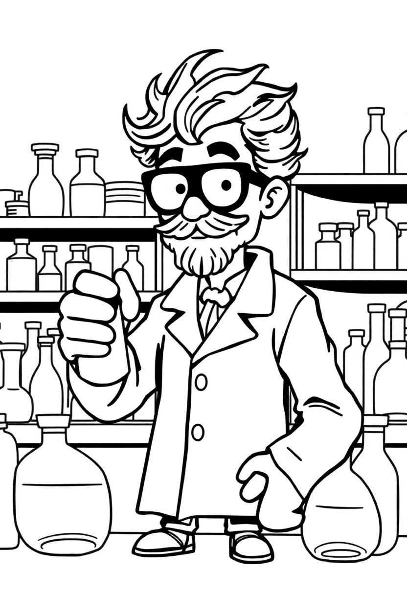 Mad Scientist In Laboratory coloring pages