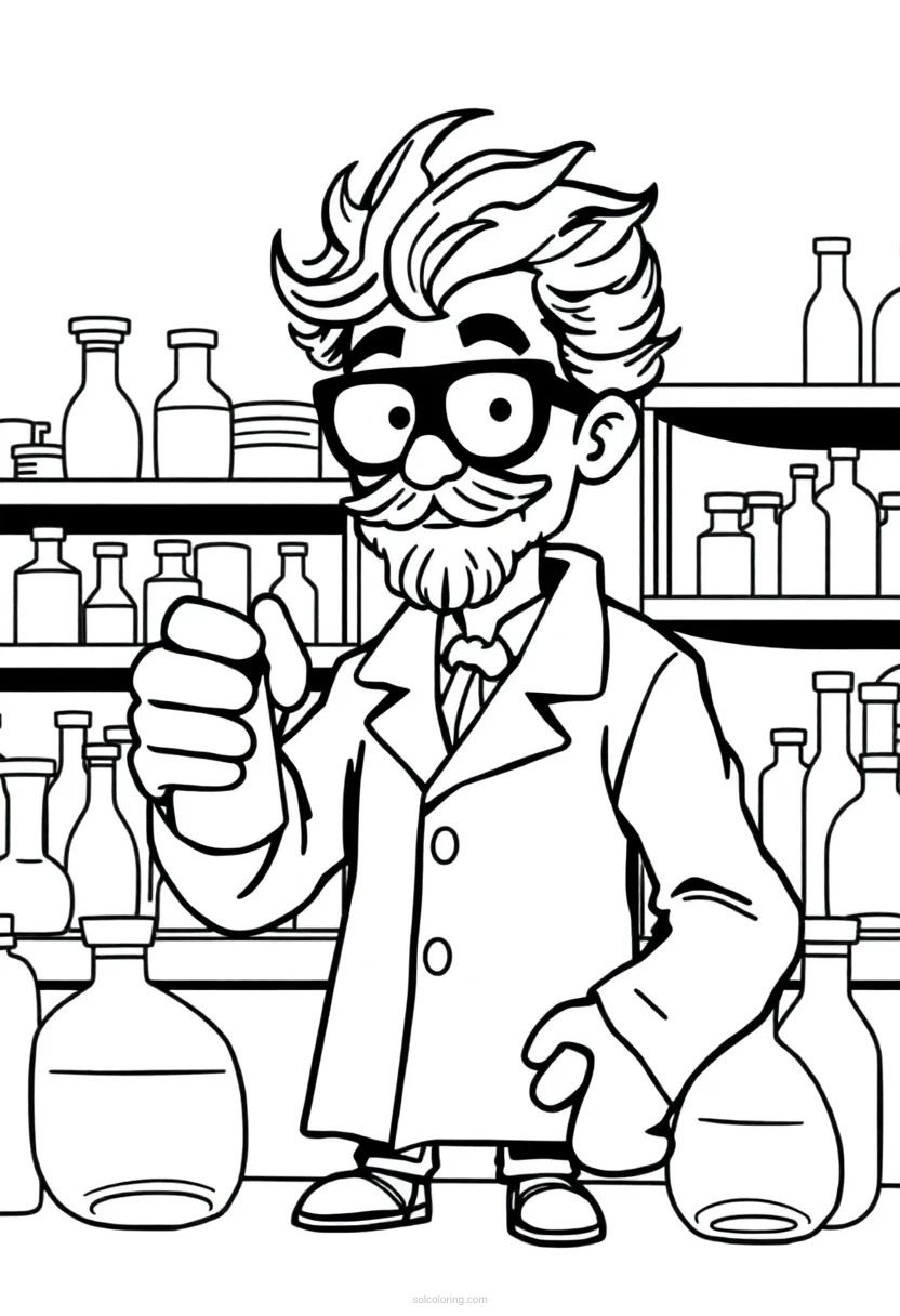 Mad Scientist In Laboratory coloring pages