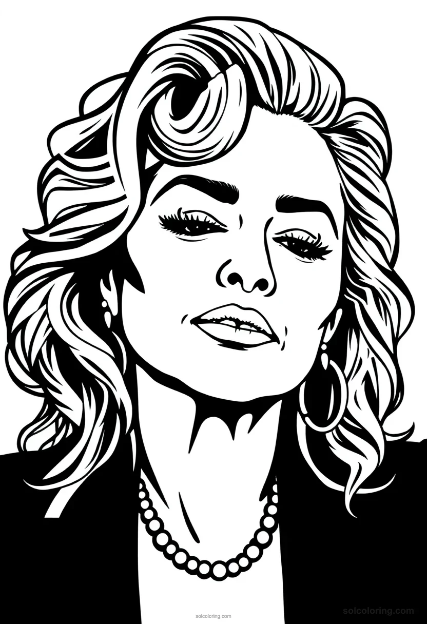 Illustrated Portrait Madonna illustrated portrait coloring page for kids