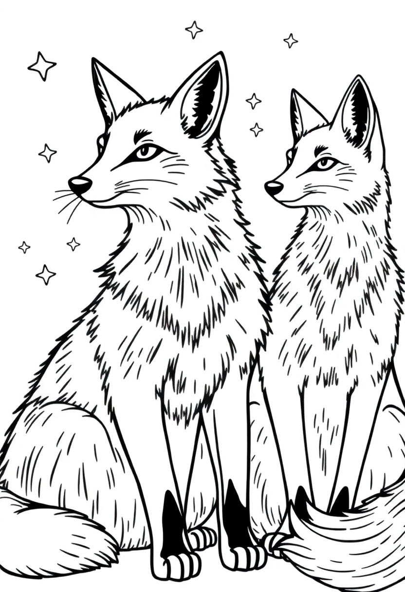 Magic Foxes coloring page for kids