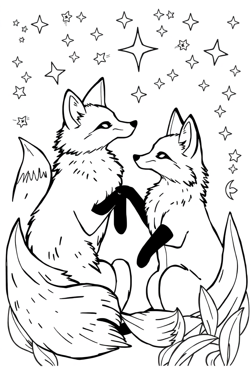 Magic Foxes coloring page for kids
