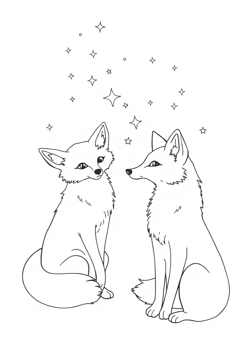Magic Foxes coloring page for kids