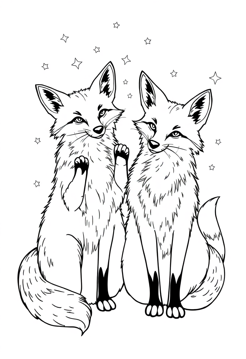 Magic Foxes coloring page for kids
