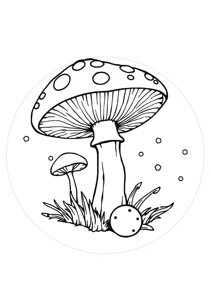 Magic Mushroom Circle coloring page for kids