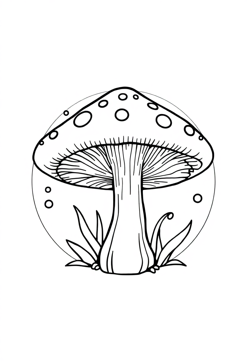 Magic Mushroom Circle coloring page for kids