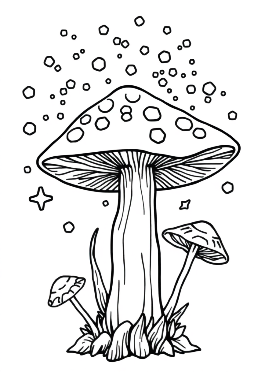 Magic Mushroom Circle coloring page for kids
