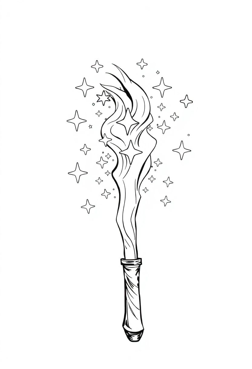 Magic Wand with Sparkles coloring page for kids