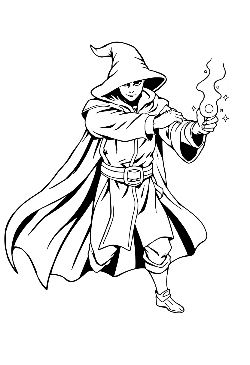 Magic Wielding Sorcerer Hero coloring pages