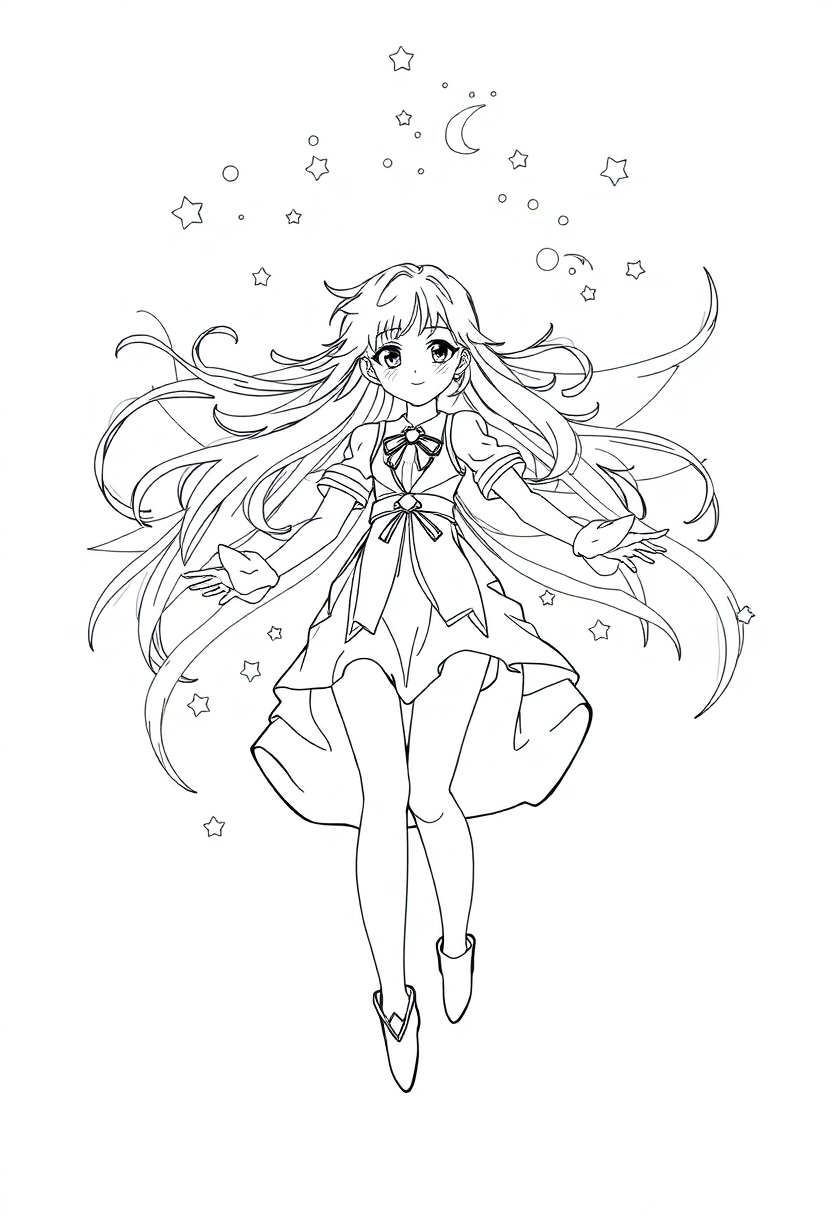 Magical Girl Transformation Scene coloring page, free printable