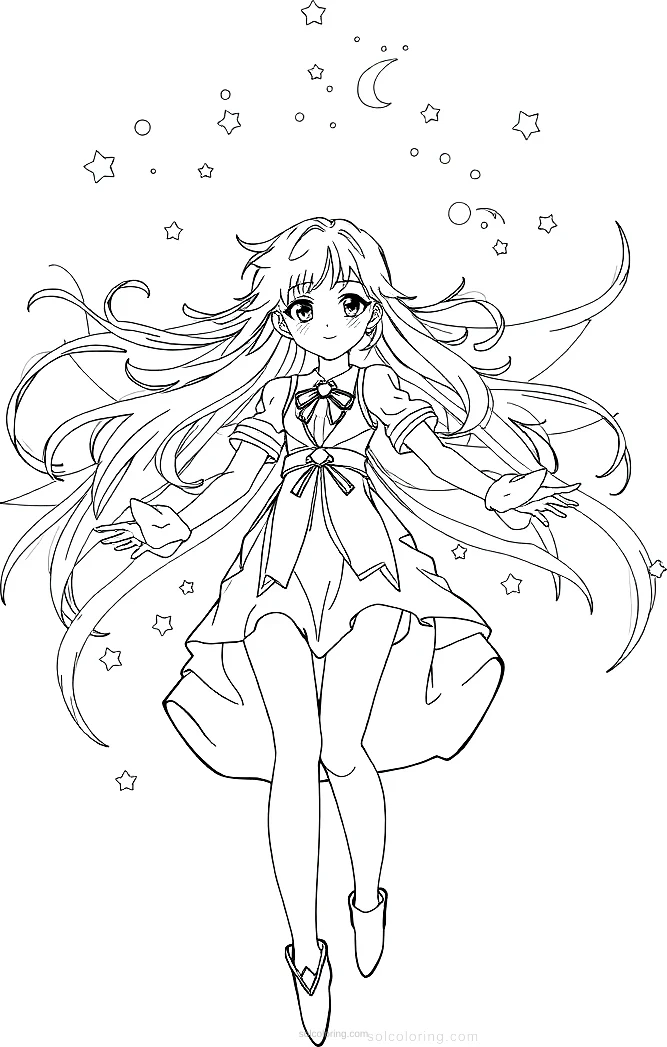 Magical Girl Transformation Scene coloring page for kids