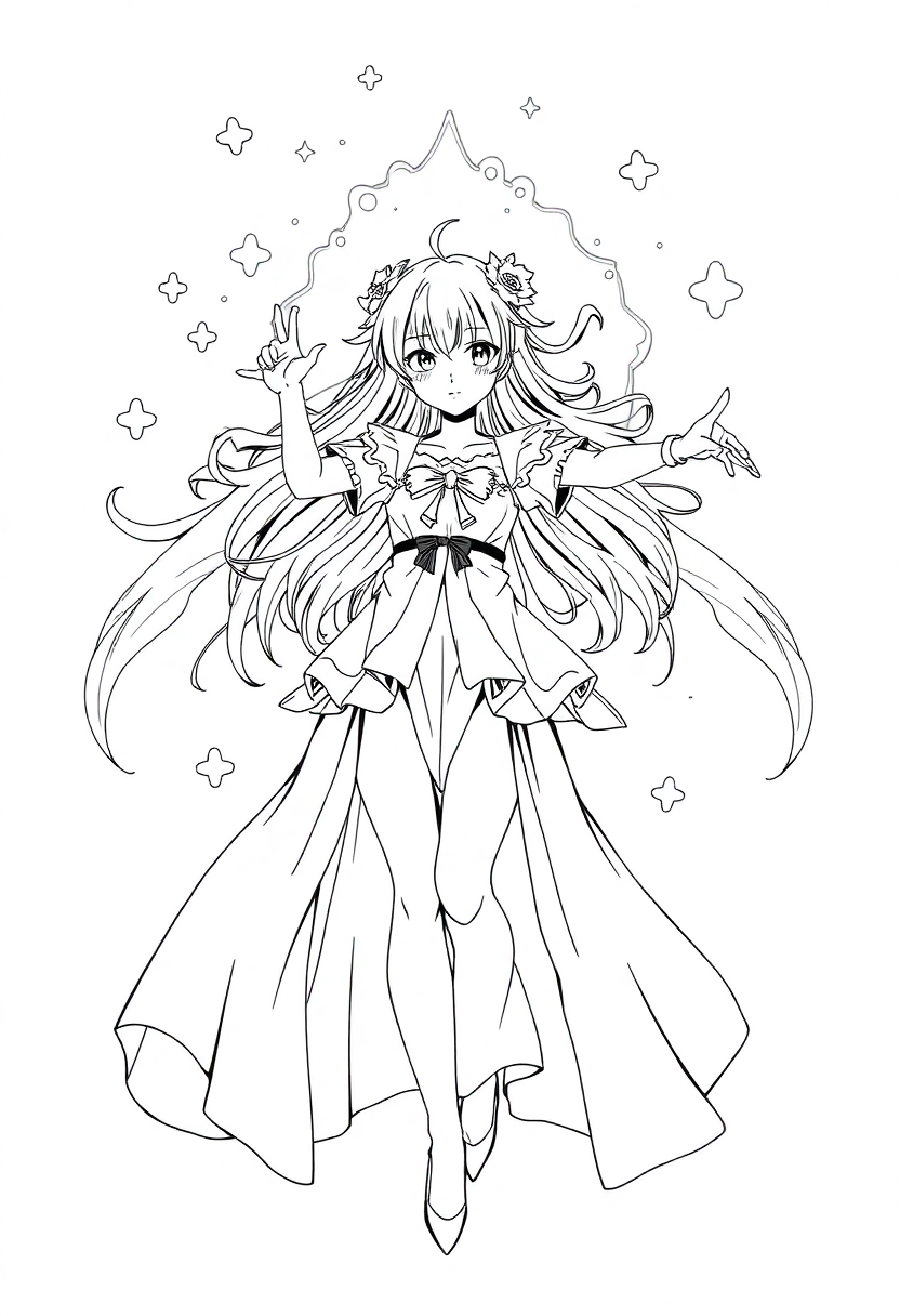 Magical Girl Transformation Scene coloring page, free printable