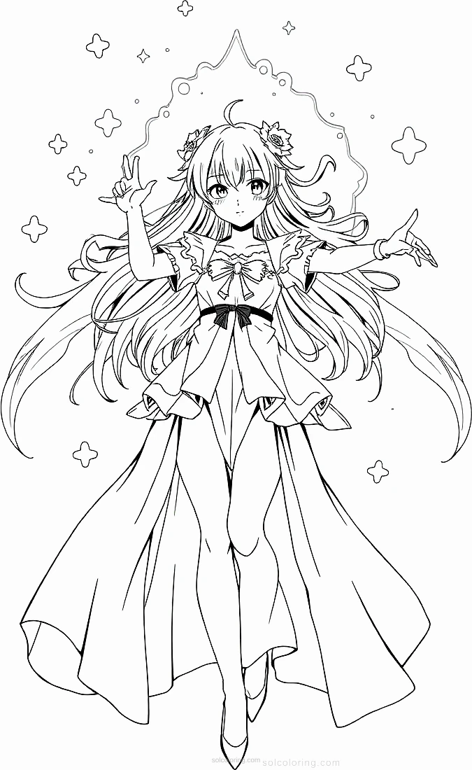 Magical Girl Transformation Scene coloring page for kids