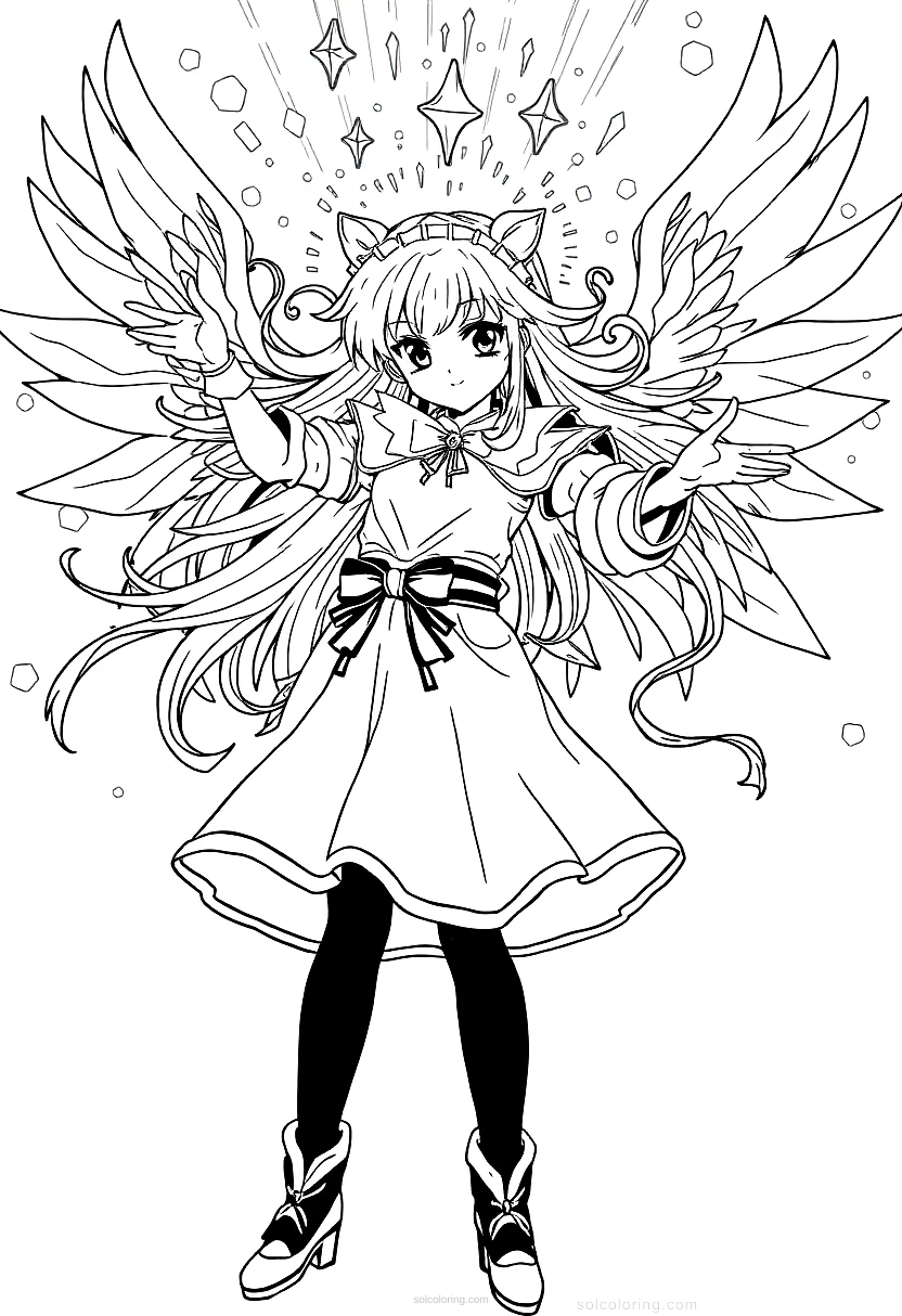 Magical Girl Transformation Scene coloring page for kids
