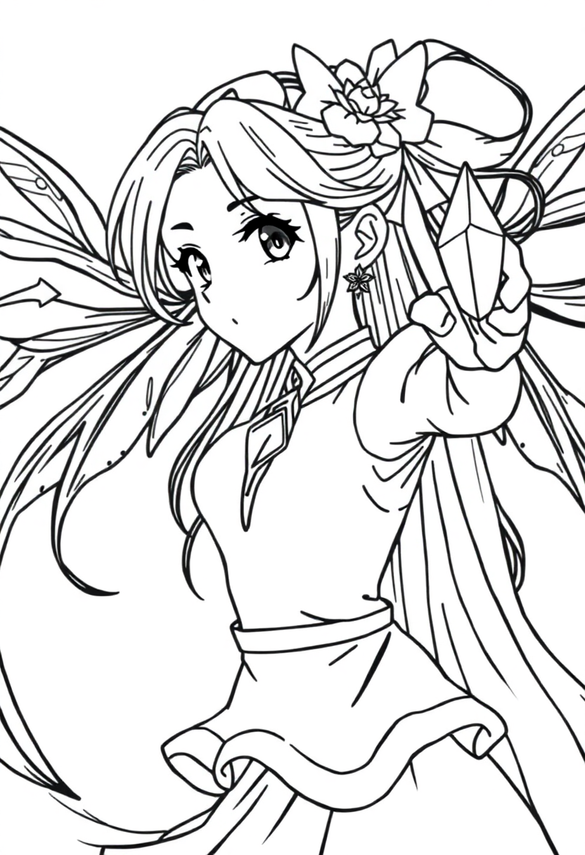 Magical Girl with Crystal Powers coloring page, free printable
