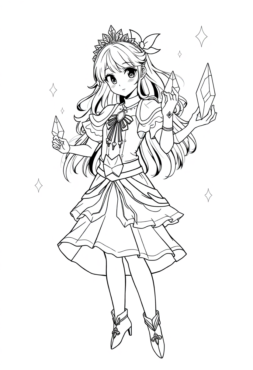 Magical Girl with Crystal Powers coloring page, free printable
