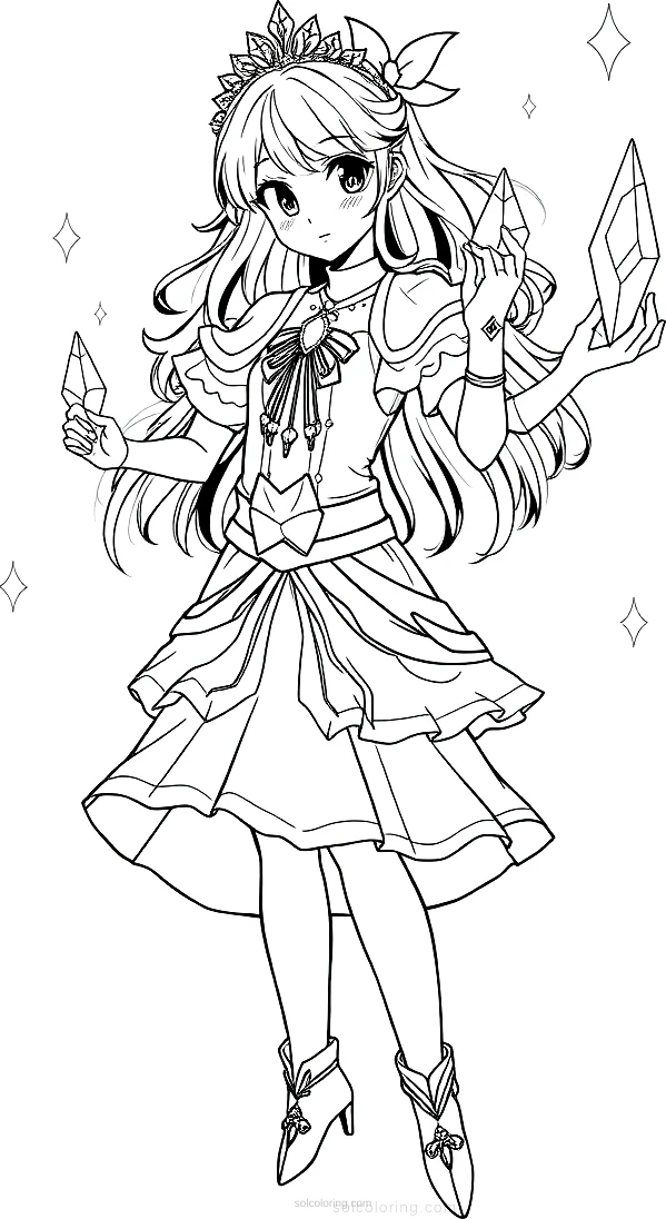 Magical Girl with Crystal Powers coloring page for kids