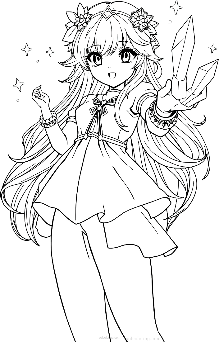 Magical Girl with Crystal Powers coloring page for kids