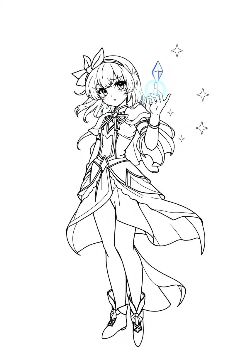 Magical Girl with Crystal Powers coloring page, free printable