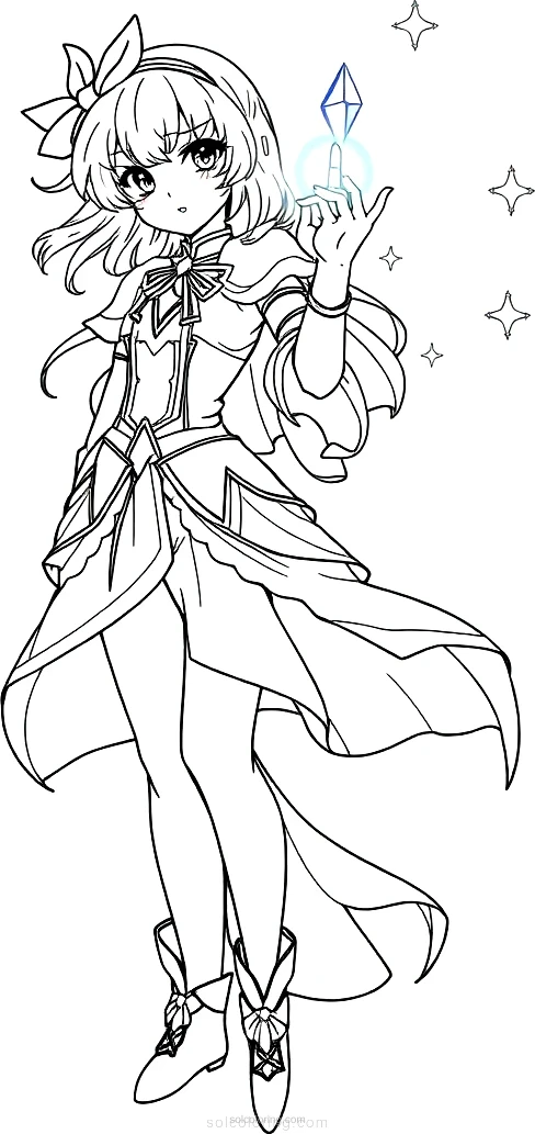 Magical Girl with Crystal Powers coloring page for kids