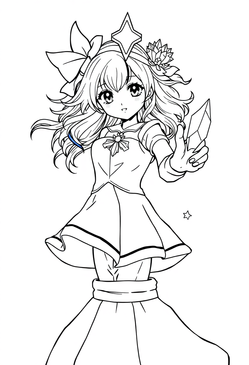 Magical Girl with Crystal Powers coloring page, free printable