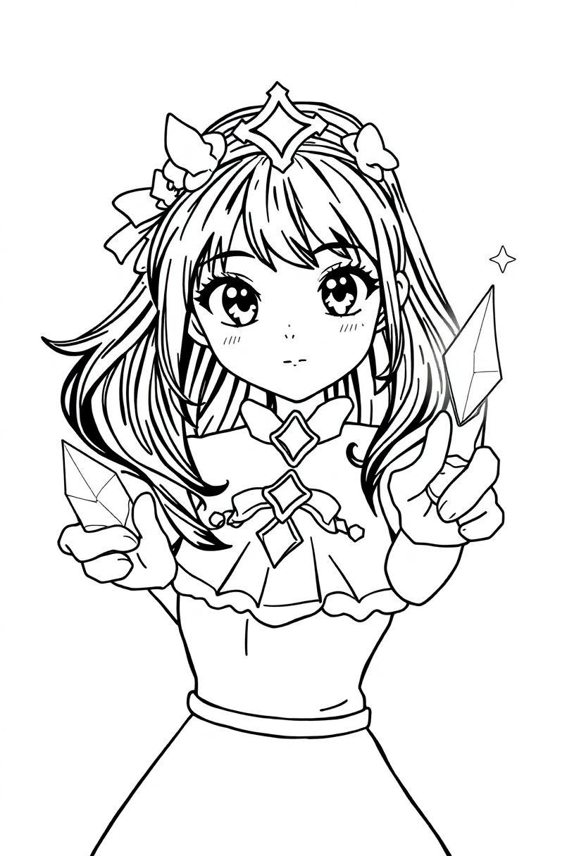 Magical Girl with Crystal Powers coloring page, free printable