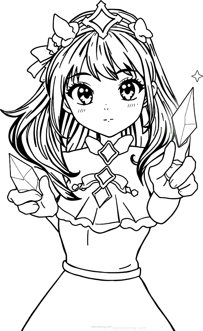 Magical Girl with Crystal Powers coloring page for kids