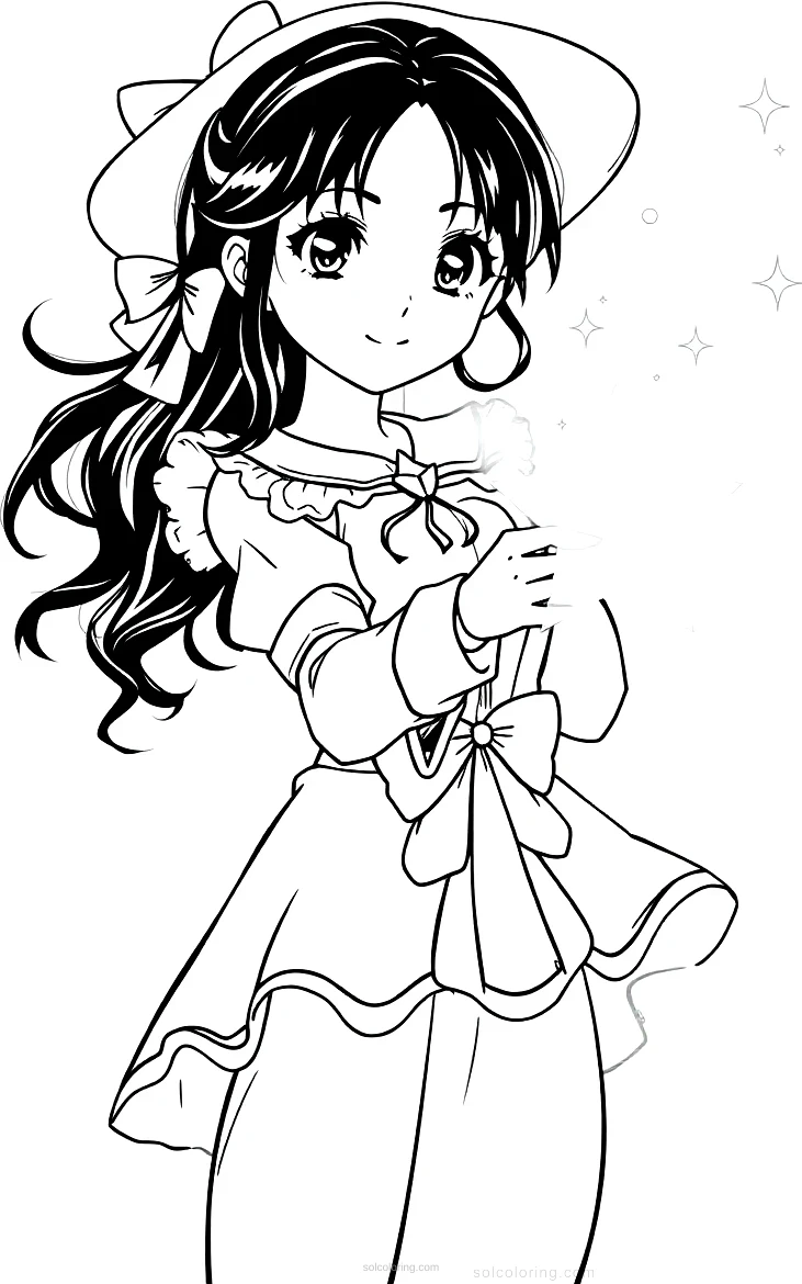Magical Girl with Star Wand coloring page for kids