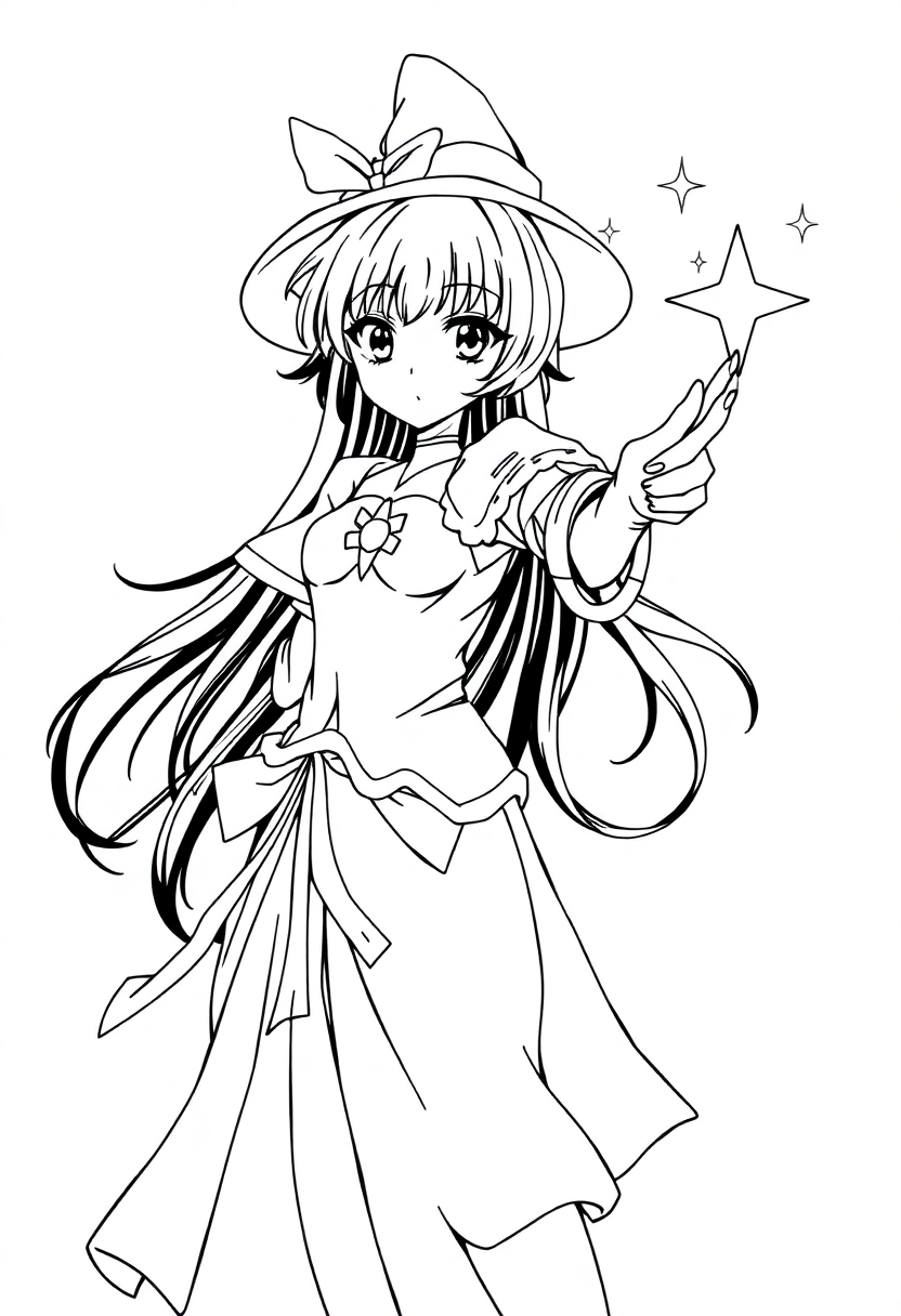 Magical Girl With Star Wand coloring pages