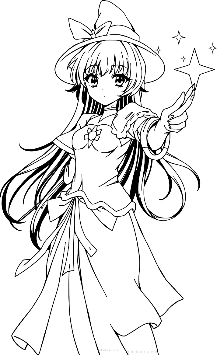 Magical Girl With Star Wand coloring pages