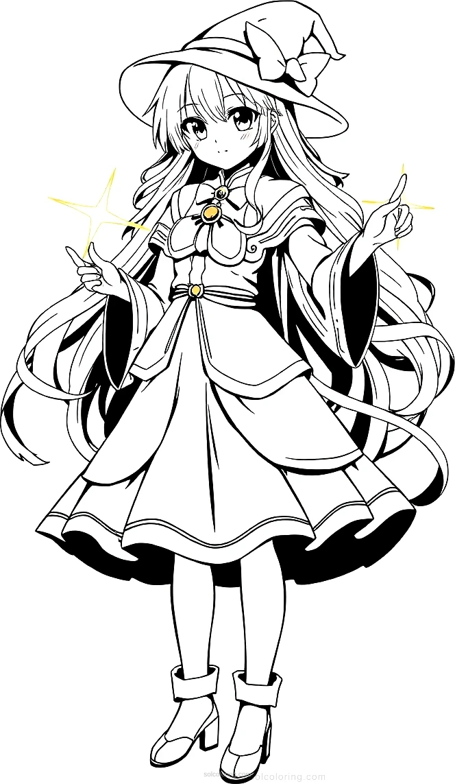 Magical Girl with Star Wand coloring page for kids