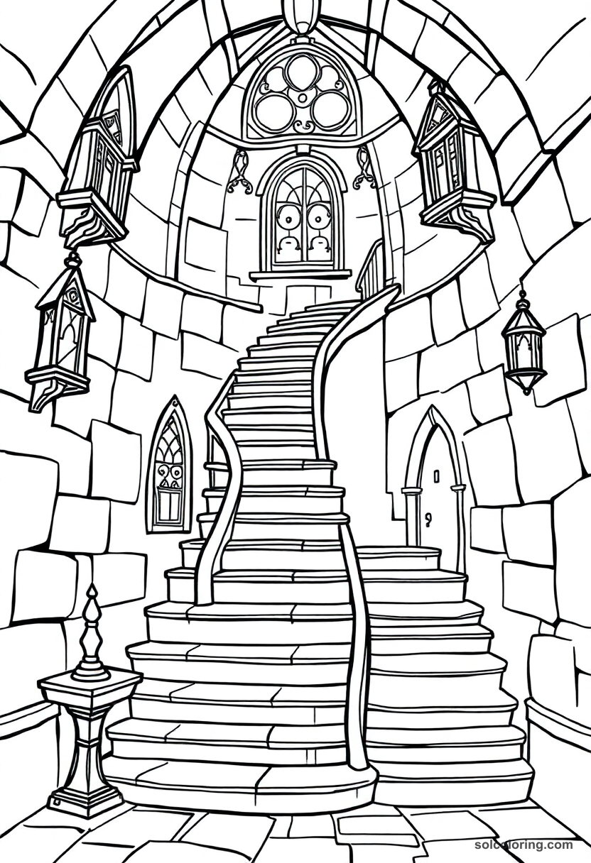 Simple Magical Moving Staircases Inside an Ancient Wizarding Academy