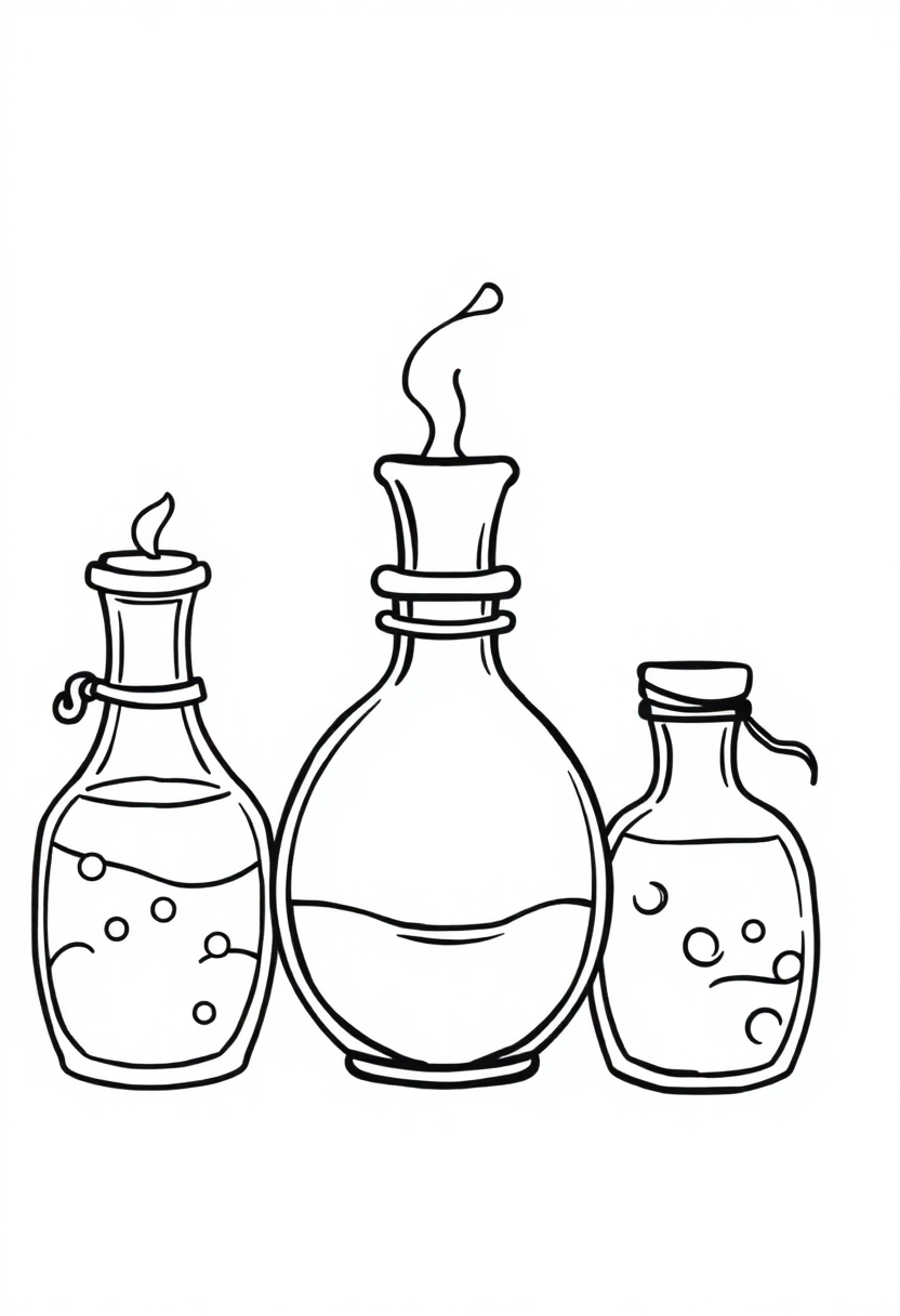 Magical Potion Bottles coloring page for kids