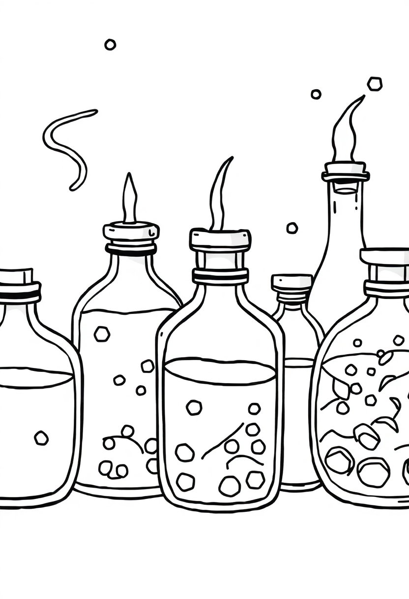 Magical Potion Bottles coloring page for kids