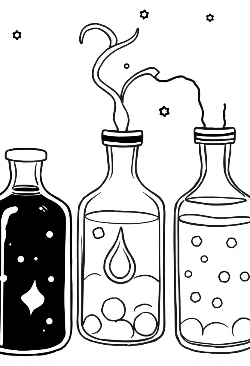 Magical Potion Bottles coloring page for kids