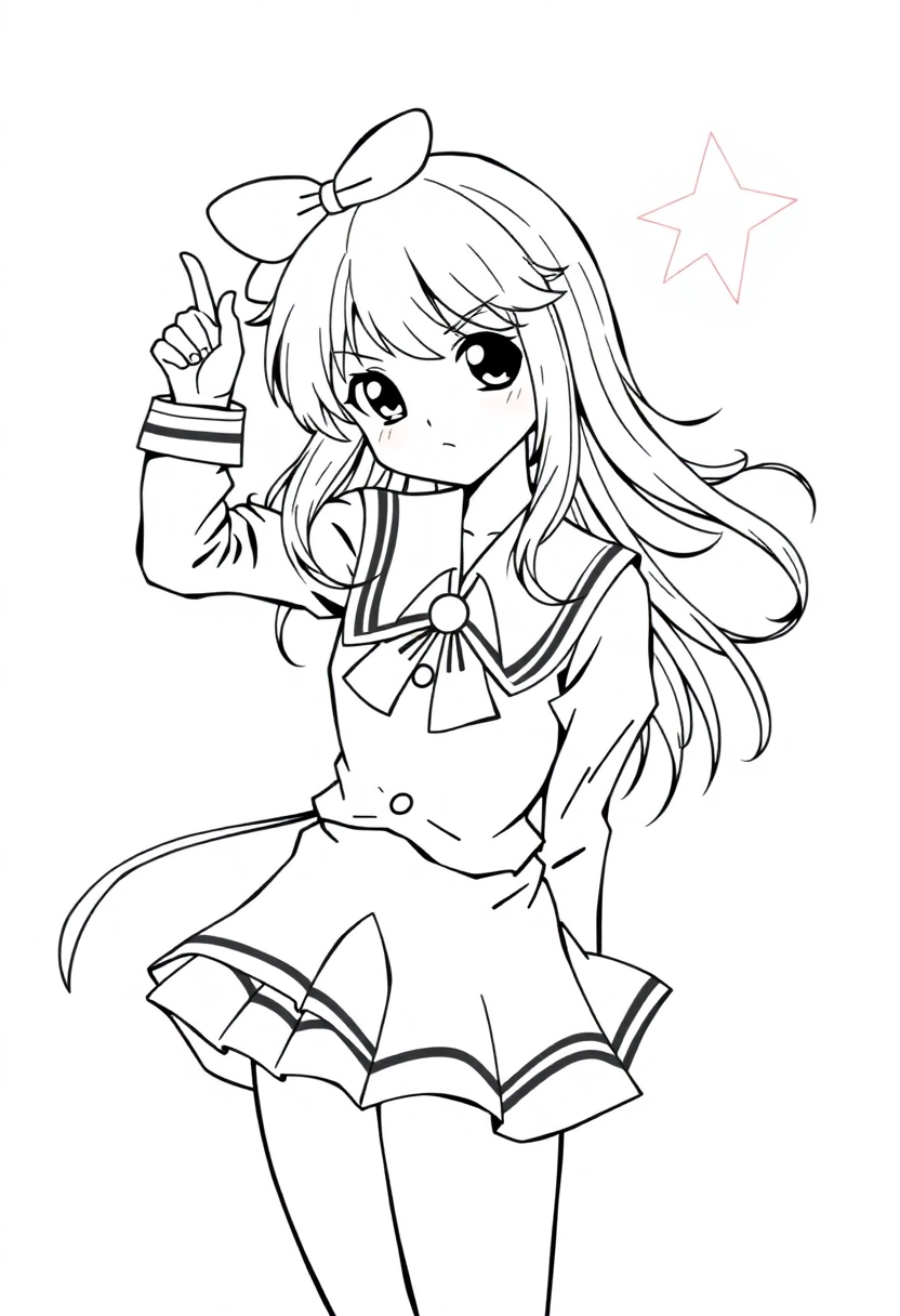Magical School Girl in Uniform coloring page, free printable