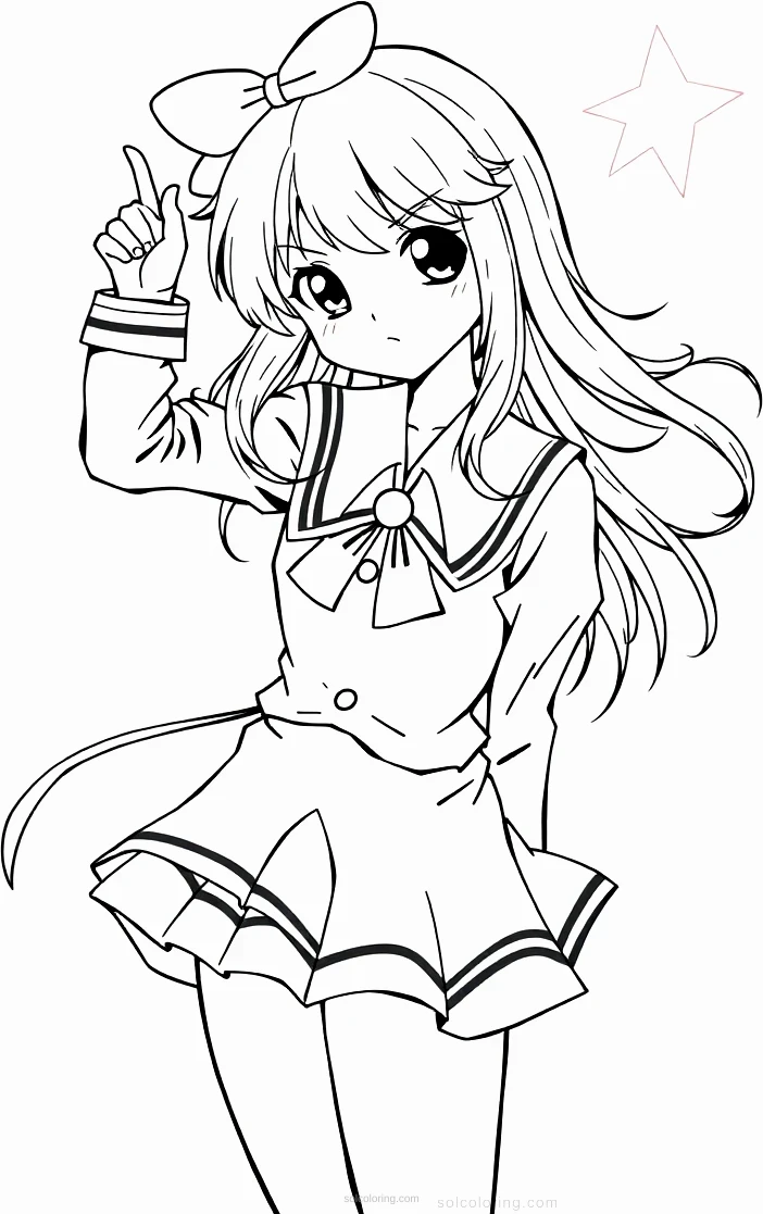Magical School Girl in Uniform coloring page for kids