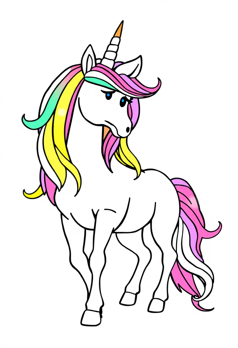 Magical Unicorn With Rainbow Mane coloring page