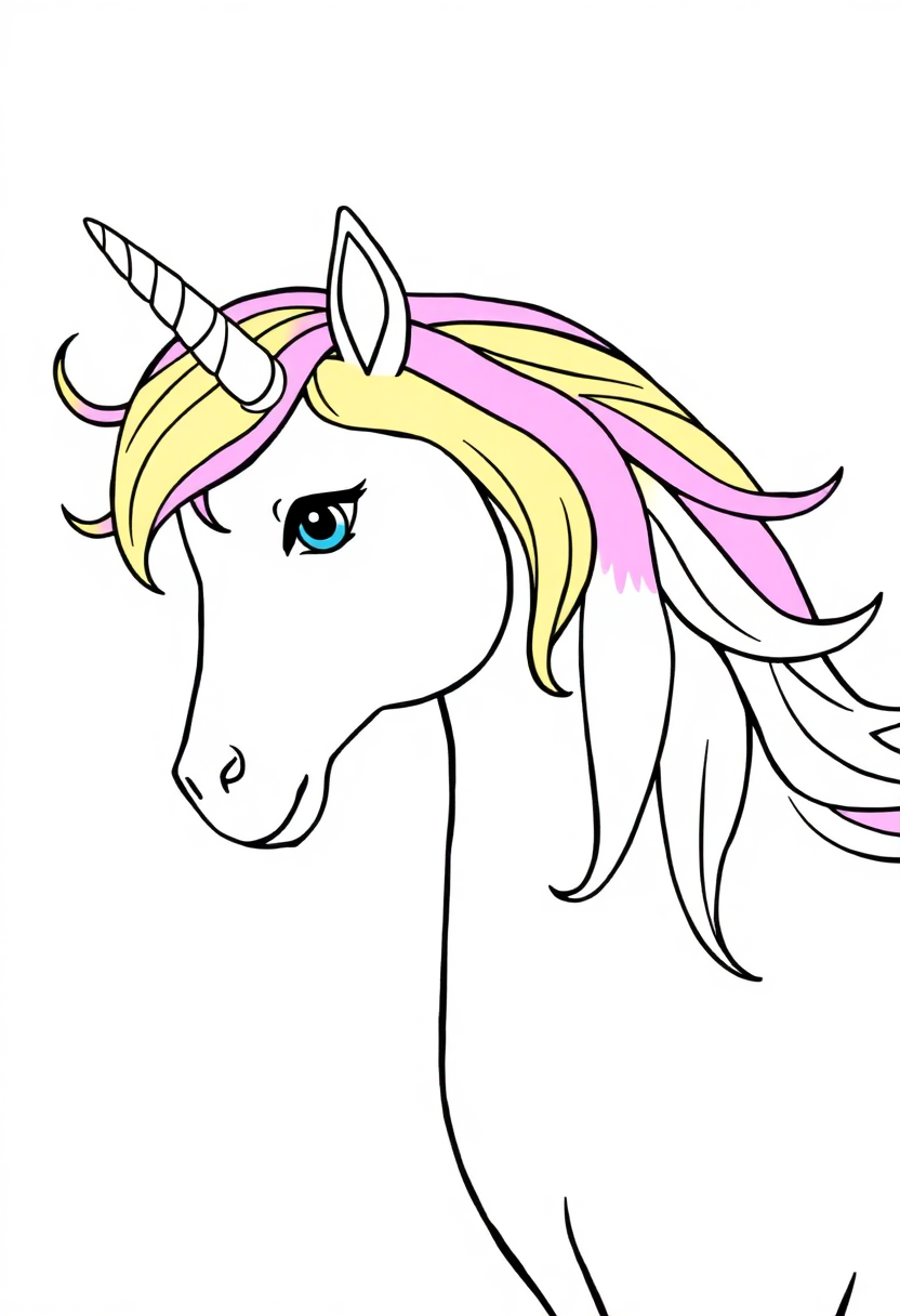 Magical Unicorn with Rainbow Mane coloring page, free printable