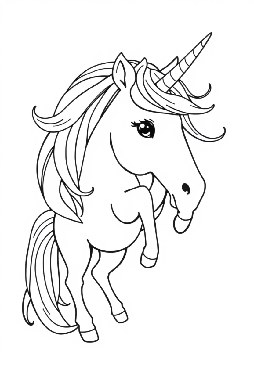 Magical Unicorn with Rainbow Mane coloring page, free printable